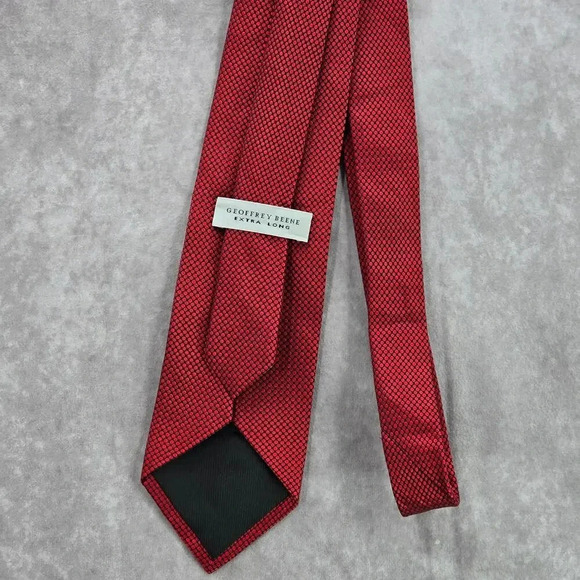 Geoffrey Beene Extra Long Red Black Geometric 100% Silk Men's Neck Tie NWOT - Picture 3 of 6